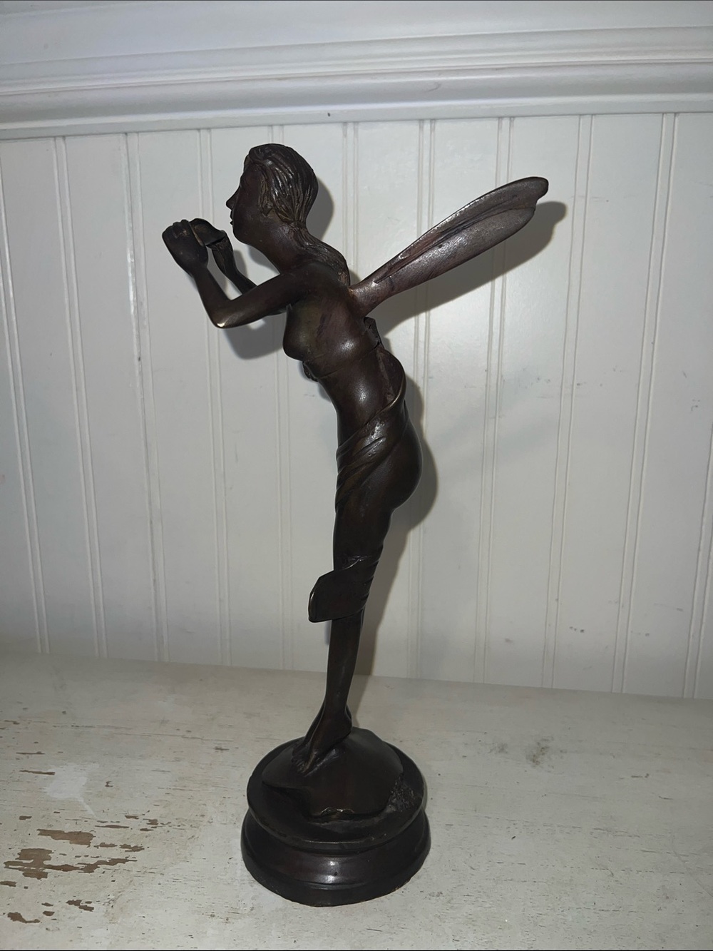 Vintage 13” Fairy Nymph Bronze Statue w/ lute David Kay Collection